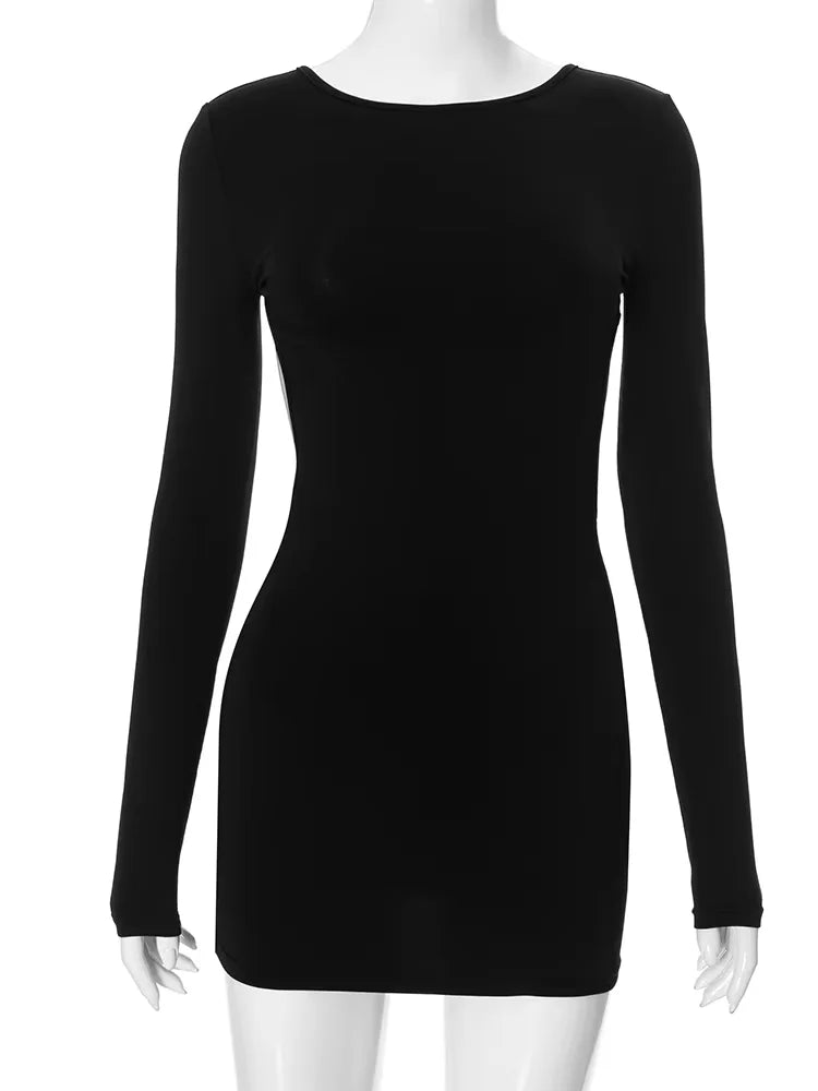 Backless Full Sleeve Mini Dress with Sheath Silhouette VestiVogue