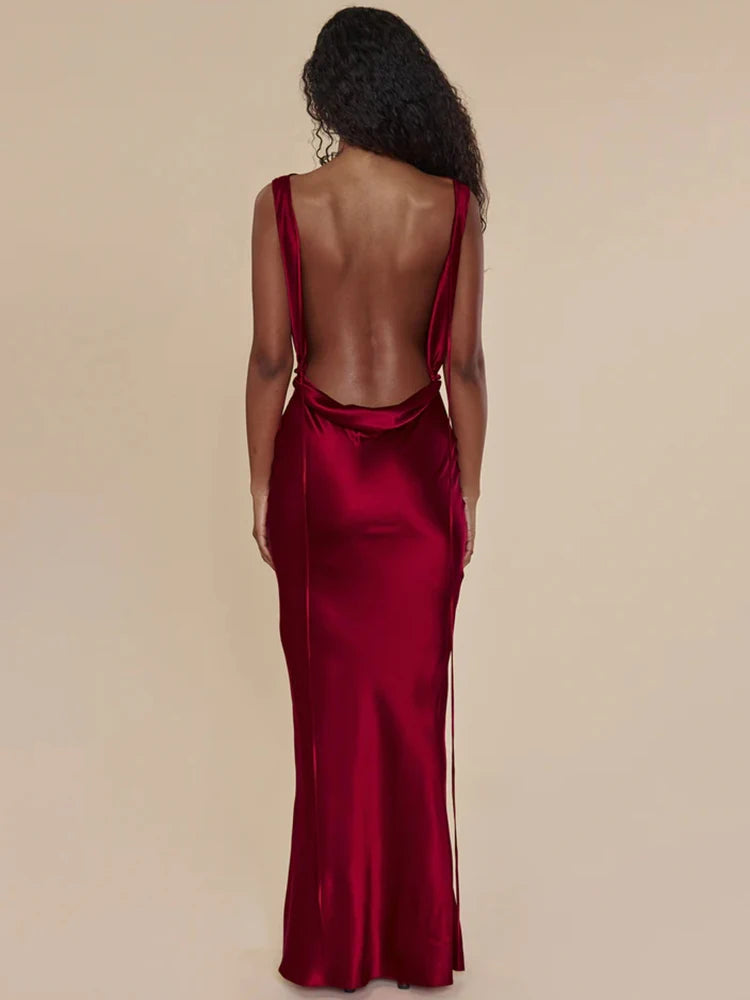 Backless Lace Up Bodycon Maxi Dress VestiVogue  