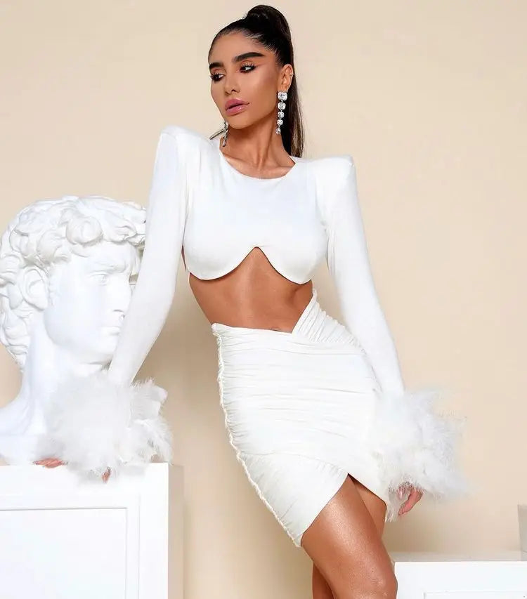 Feathered Waist cut Out Bodycon Mini Dress VestiVogue