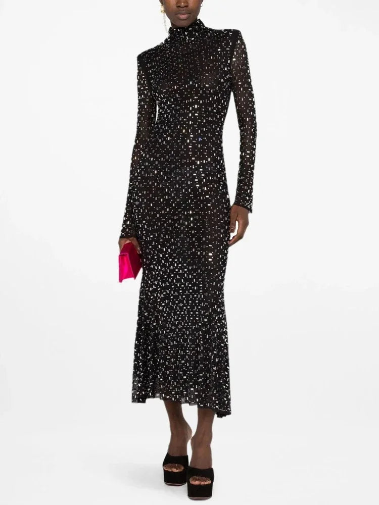 Turtleneck Sequined Maxi Dress VestiVogue