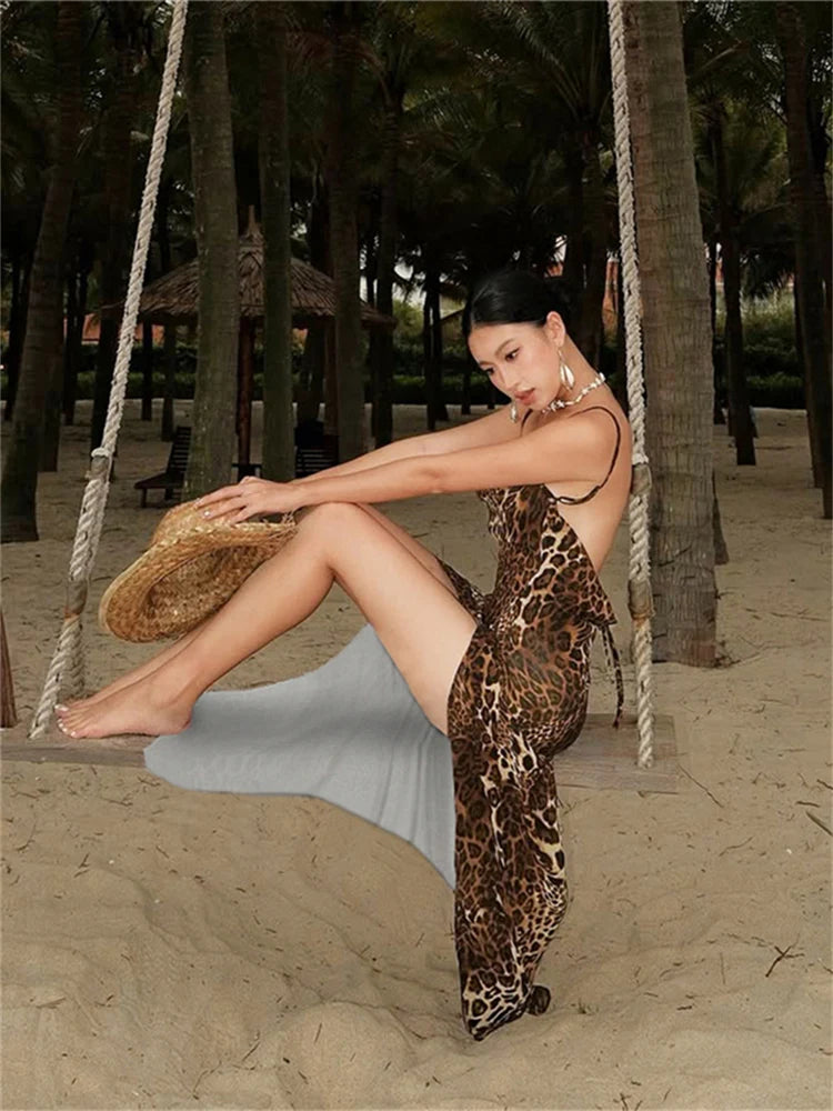 Leopard Print High-Split Backless Maxi Dress VestiVogue