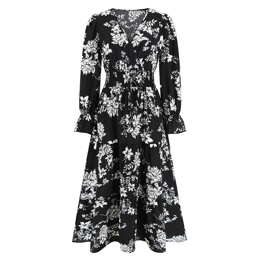 Floral Print maxi Dress VestiVogue Black XXL