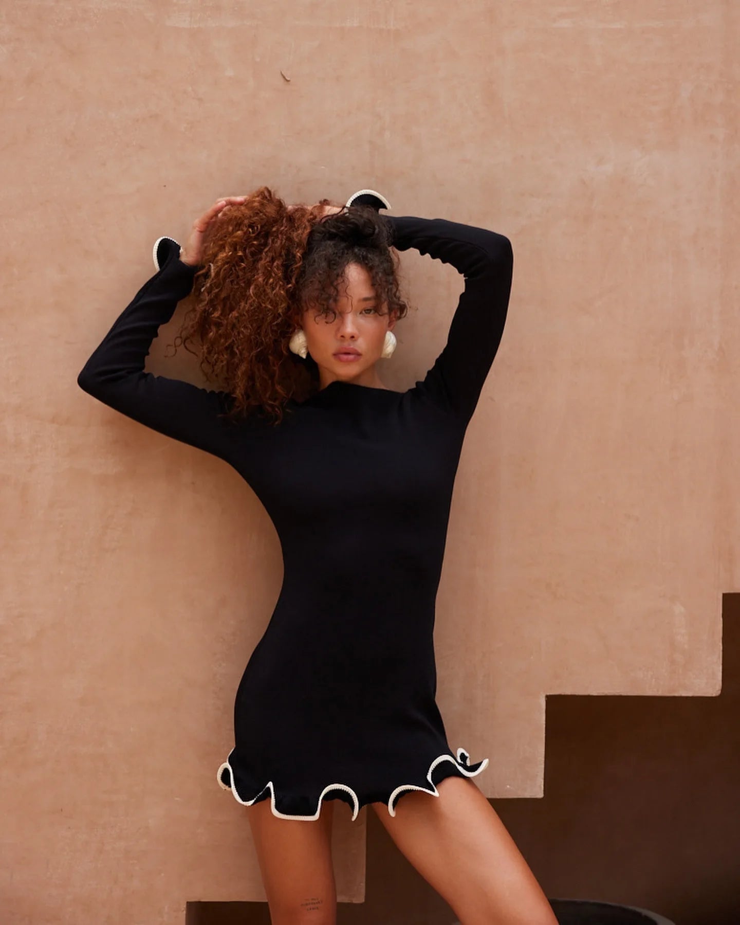 Autumn Ruffle Detail Knitted Mini Dress VestiVogue