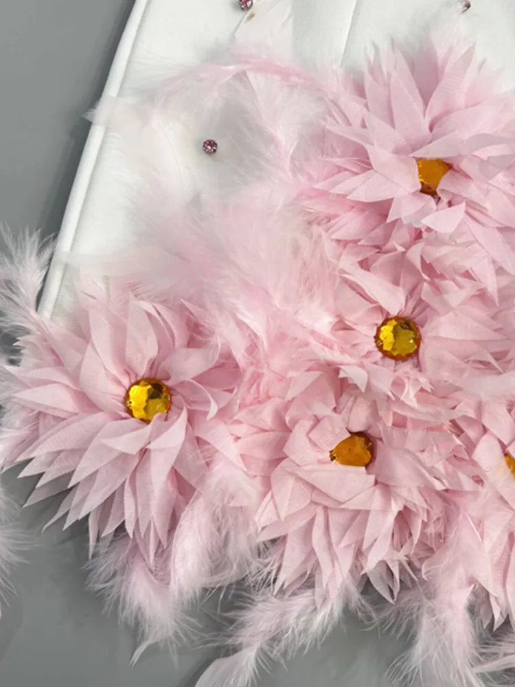 Strapless Backless White Beaded Floral Bodycon Mini Dress VestiVogue