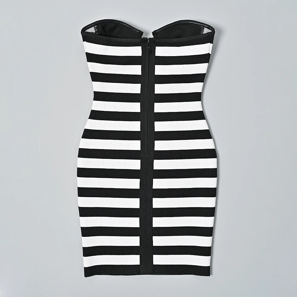 Strapless Mini Bandage Dress in Black and White VestiVogue