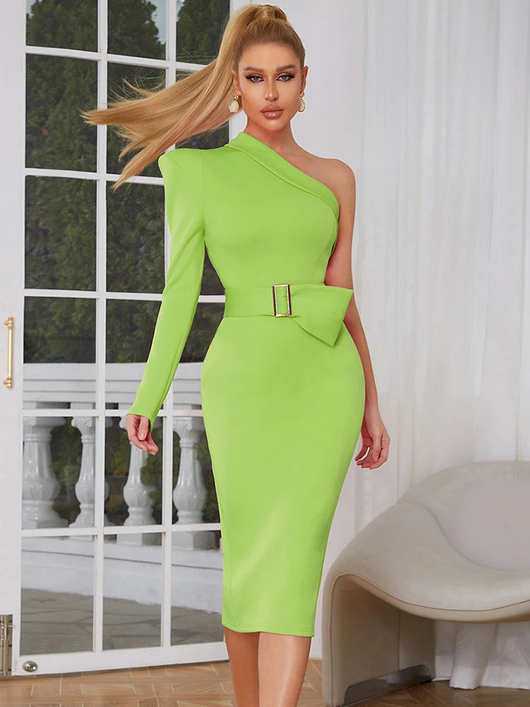 Chic One-Shoulder Bodycon Midi Dress VestiVogue