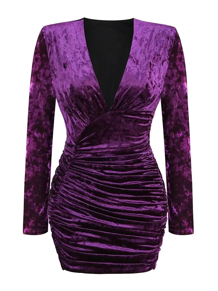 Purple Blue Velvet Bodycon Dress VestiVogue