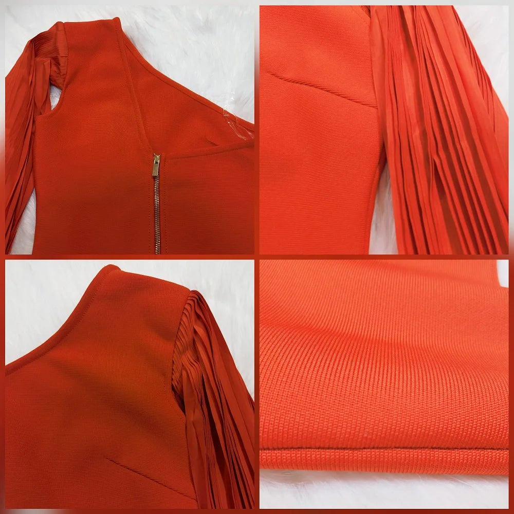 One-Shoulder Orange Bodycon Midi Dress VestiVogue