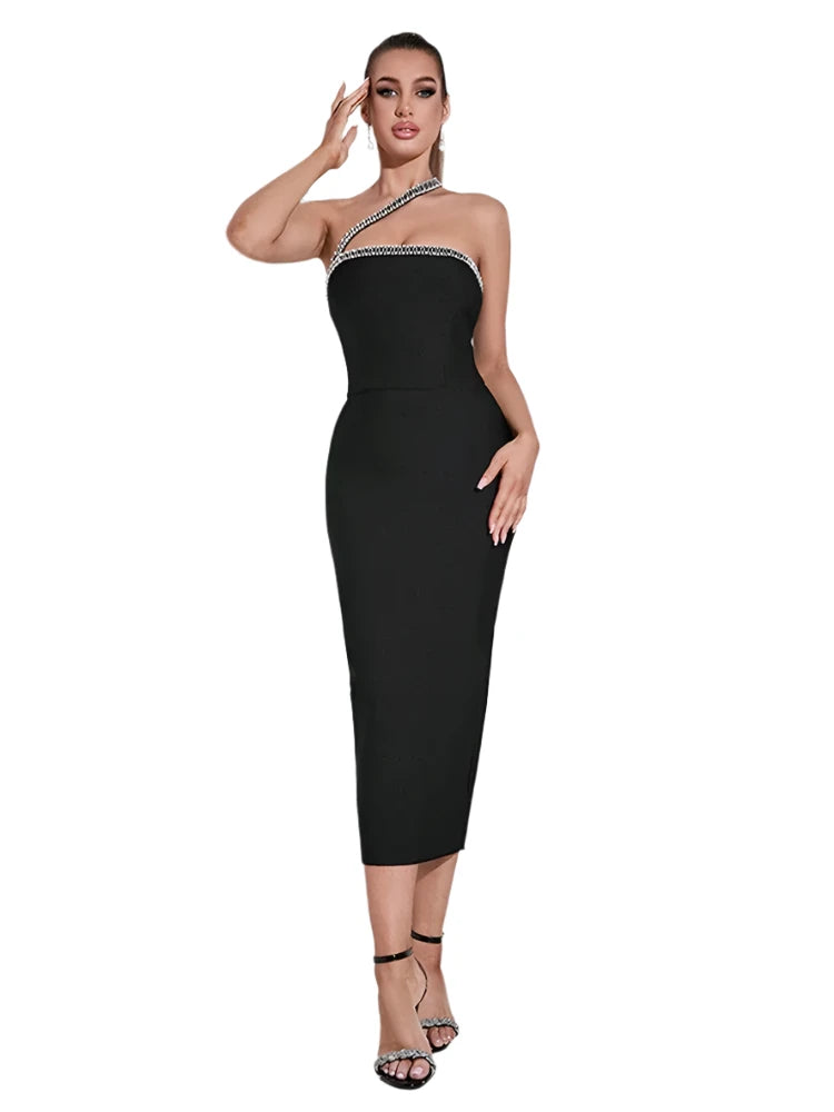 One Shoulder Diamond Bandage Dress VestiVogue