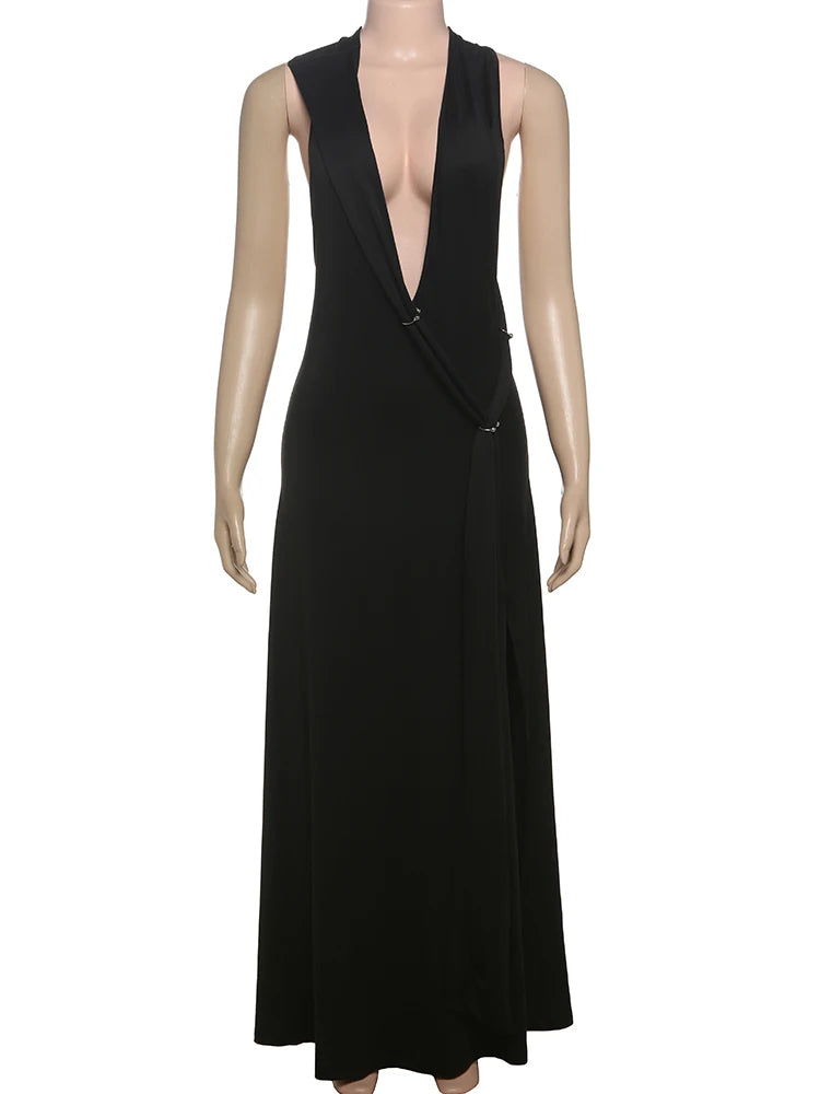 Deep V-Neck Ruched Bodycon Gown VestiVogue