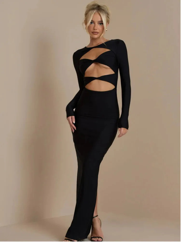 Hollow Out Long Sleeved Slim Sexy Dress VestiVogue  