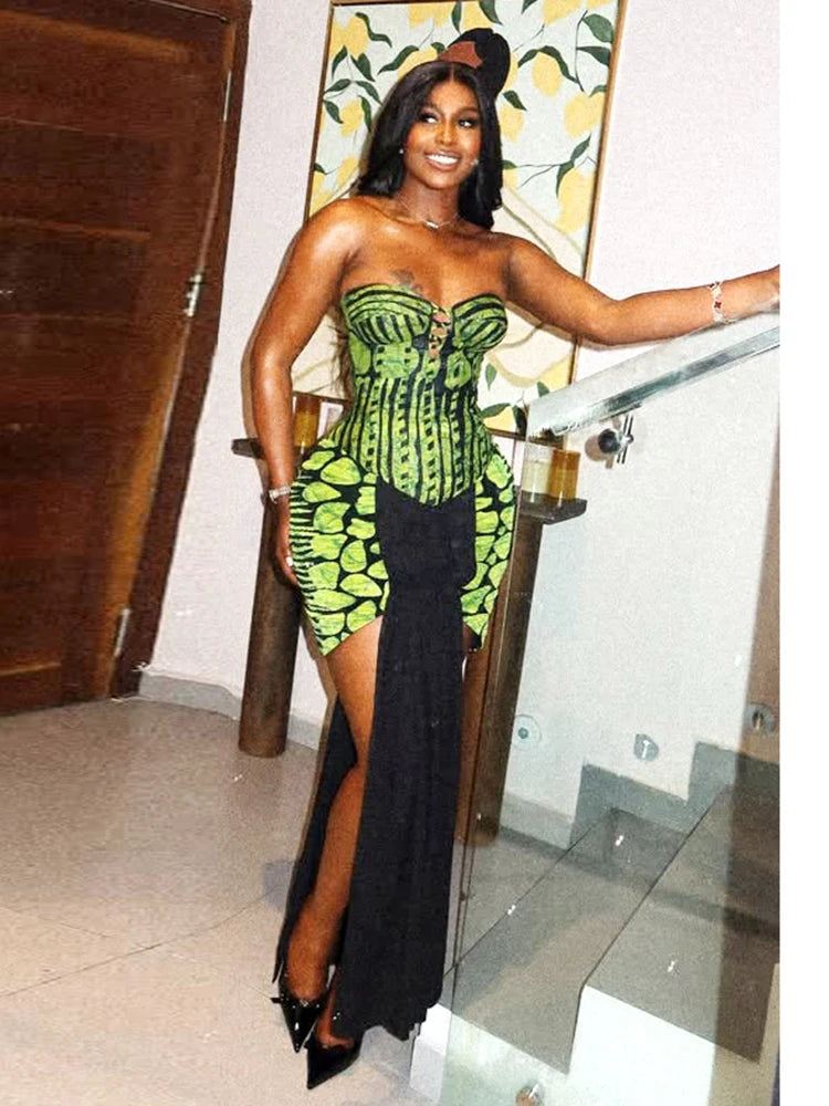 Patchwork Ribbons Strapless Mini Dress VestiVogue