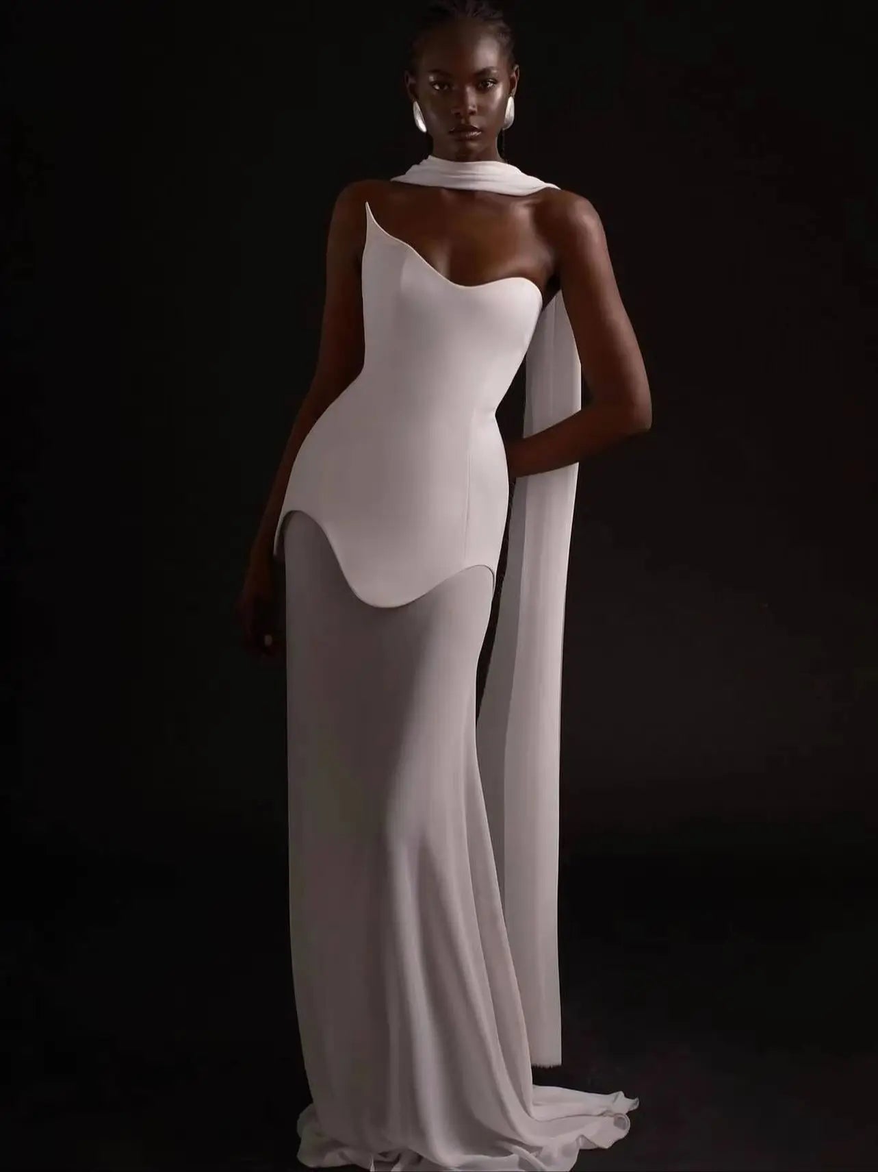 White Strapless Mesh Maxi Bandage Dress VestiVogue