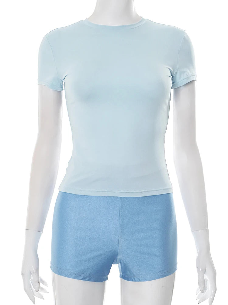 Casual Slim Fit Crop Top & Shorts Set VestiVogue