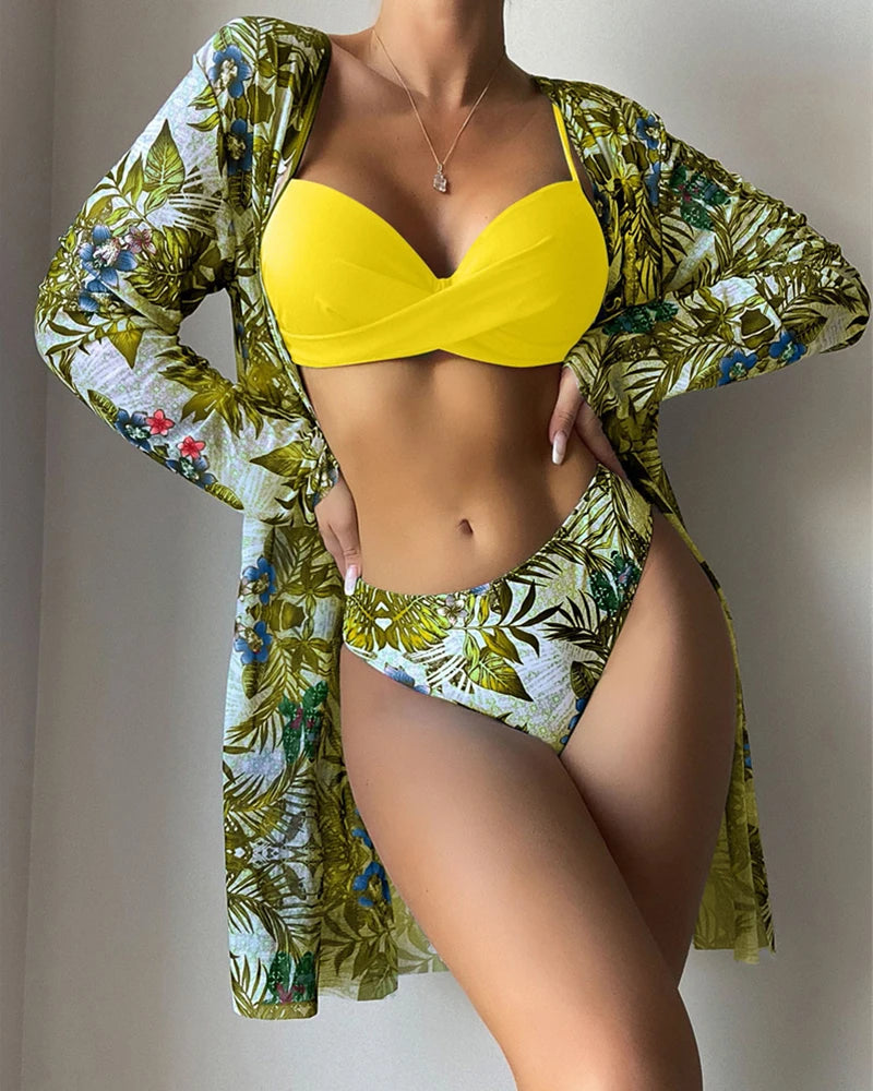 Floral Print Bikini Set VestiVogue Yellow M