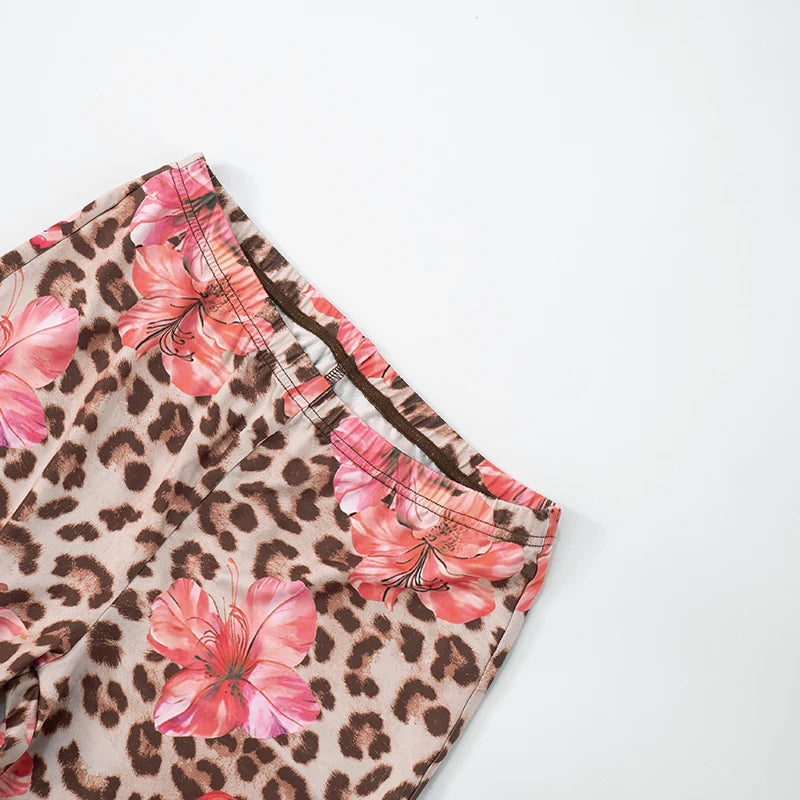 Backless Drawstring Top & Leopard Print Pants Set VestiVogue