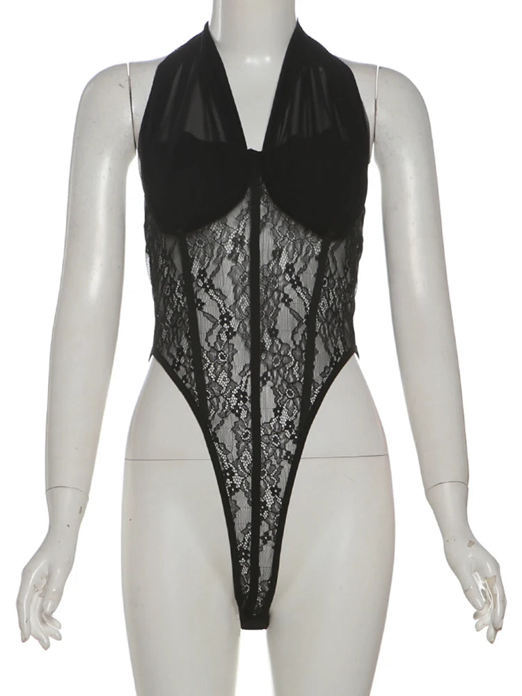 Midnight Charm Jacquard Bodysuit with Backless Design VestiVogue