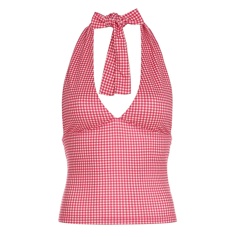 Captivating Backless Polka Dot Halter Tank Top VestiVogue Pink L