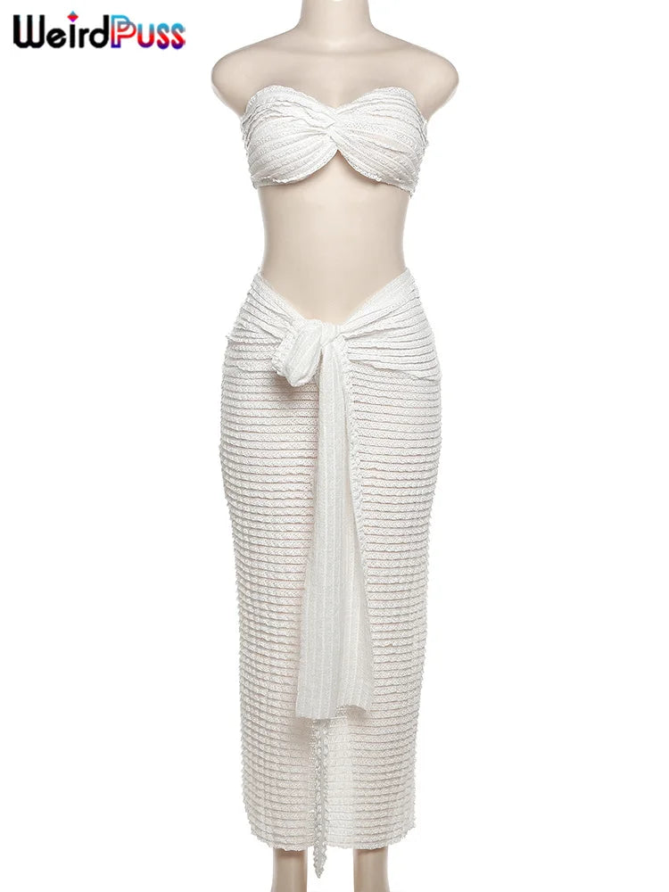 Midnight Striped Strapless Two-Piece Set VestiVogue