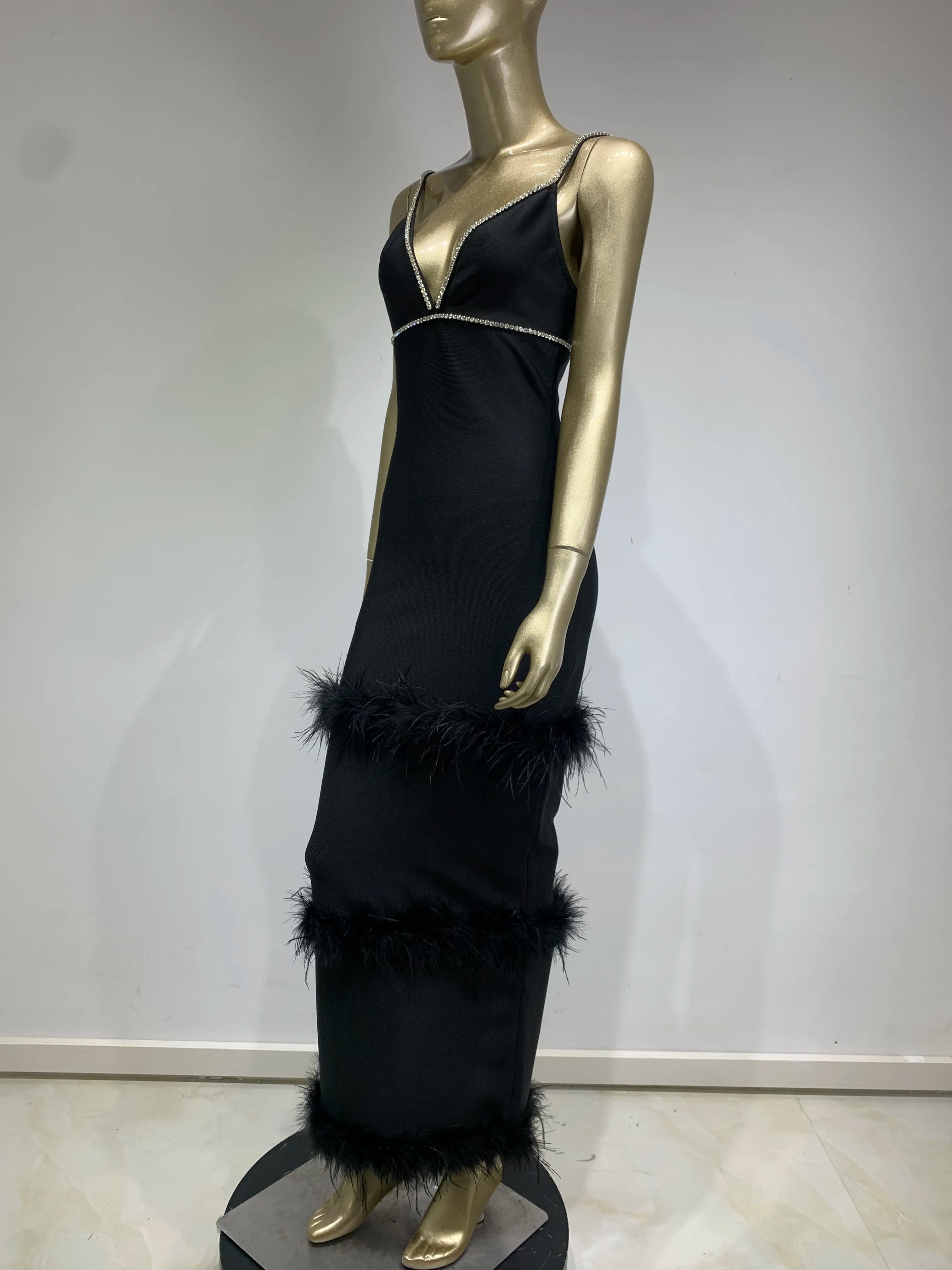 Black Lace V Neck Trumpet Maxi Dress VestiVogue