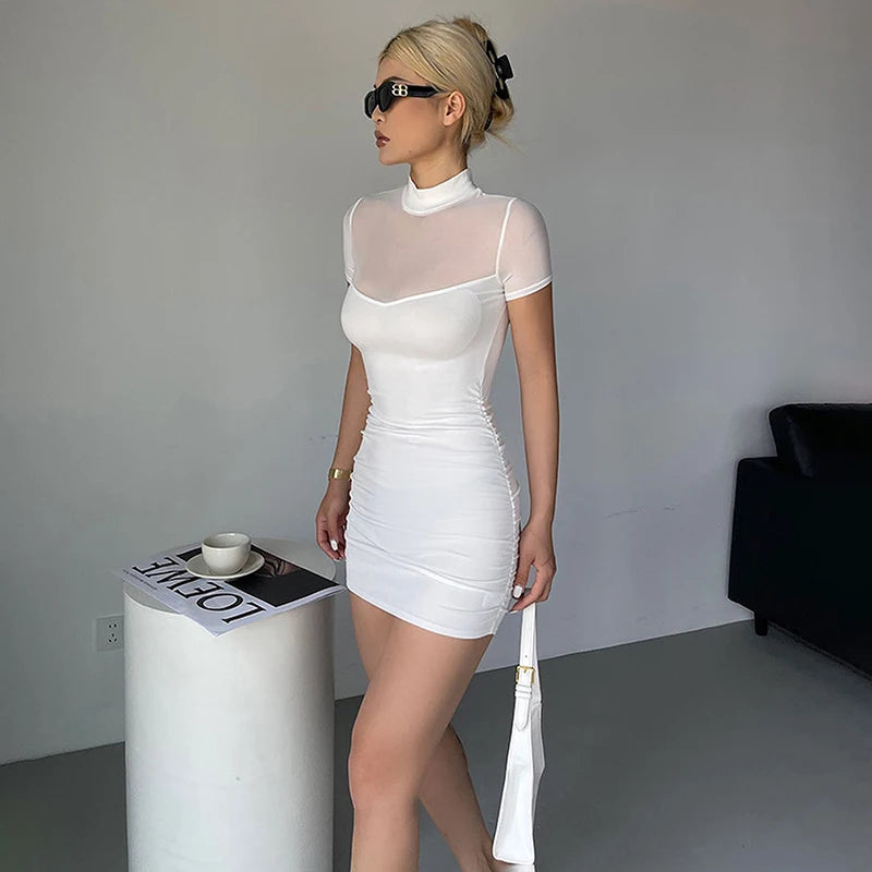 Gothic Mesh Patchwork Bodycon Mini Dress VestiVogue