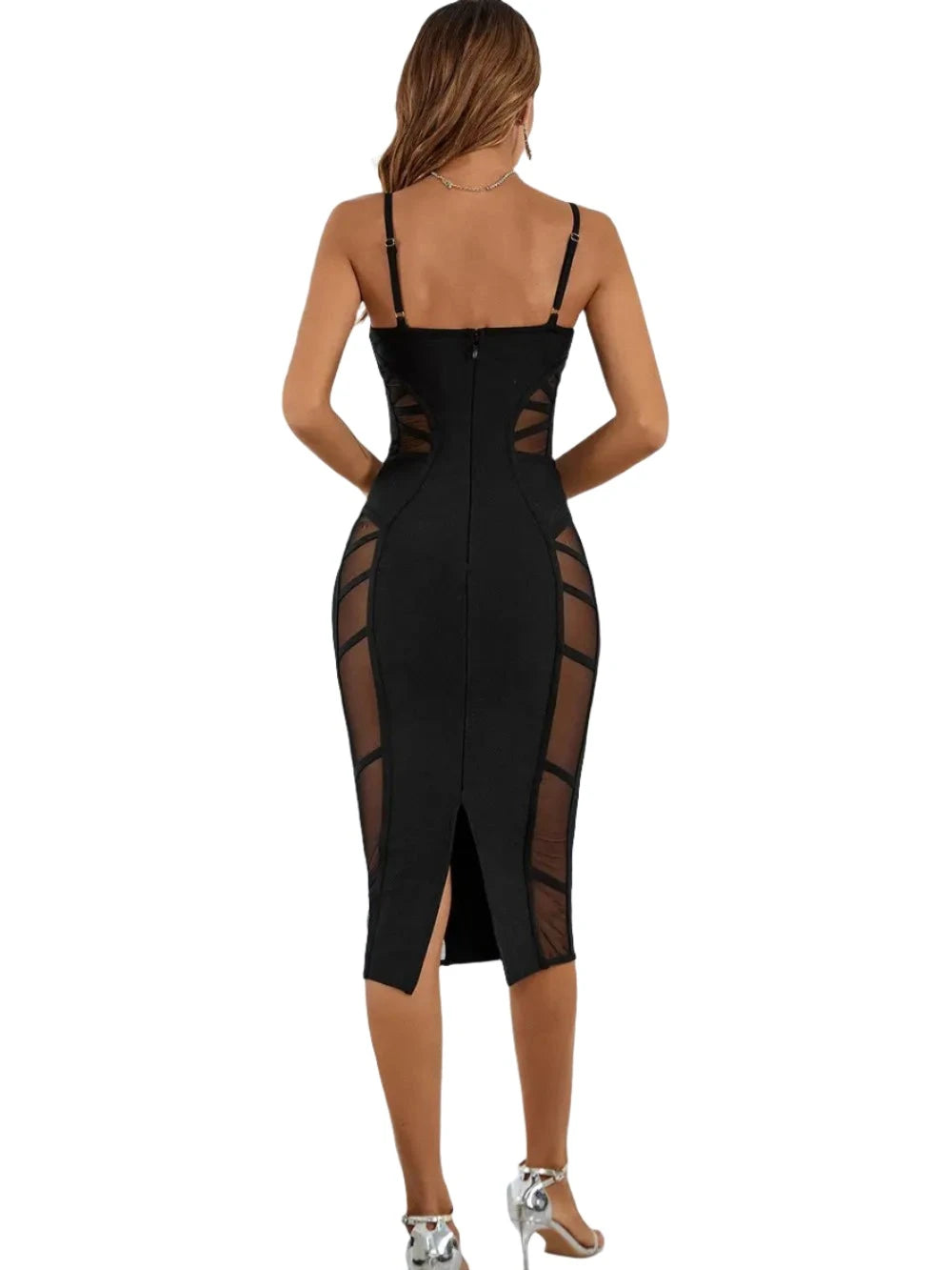 Black Lace Mesh Bodycon Party Dress VestiVogue  