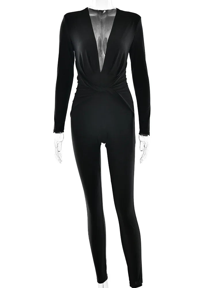 Deep V Long Sleeved Women’s Jumpsuit VestiVogue  