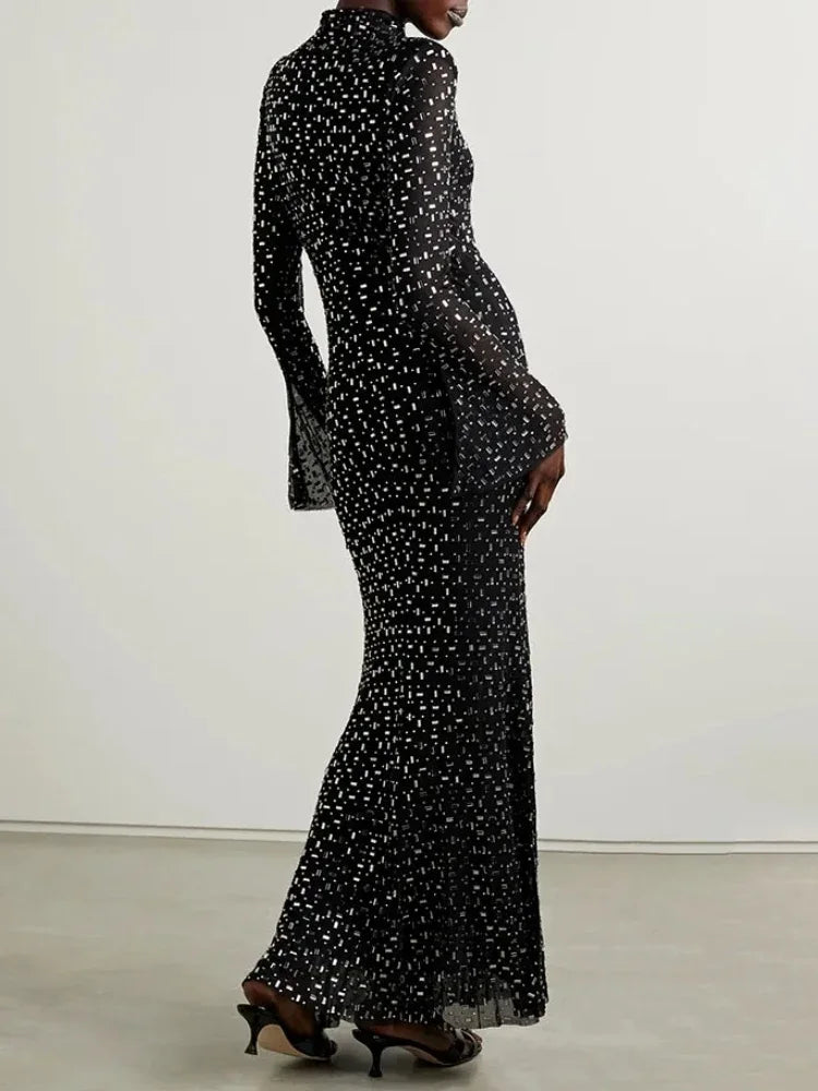 Turtleneck Sequined Maxi Dress VestiVogue