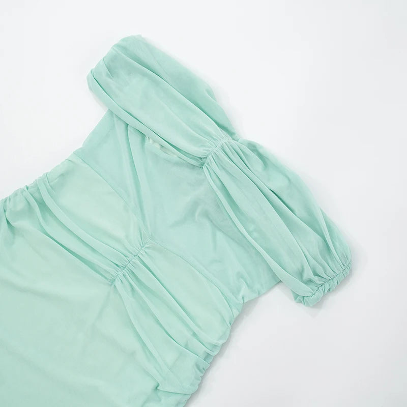 Elegant One-Shoulder Backless Pleated Mesh Dress VestiVogue