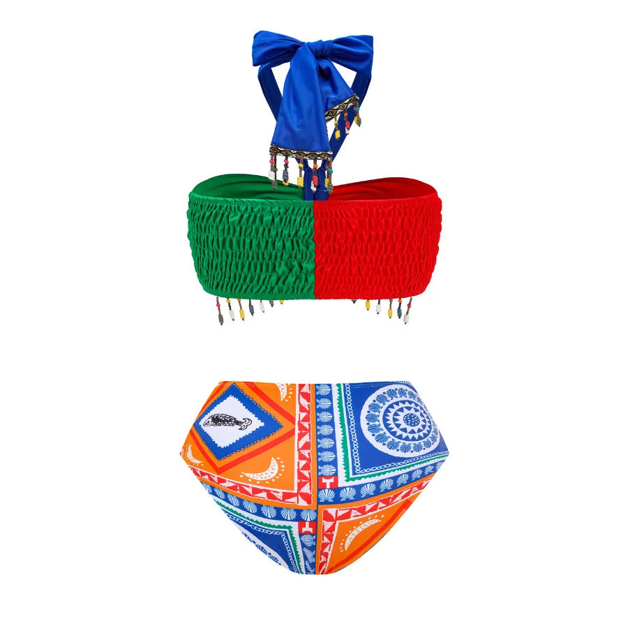 3 piece multi coloured bikini sets with Halter neck and trousers VestiVogue  