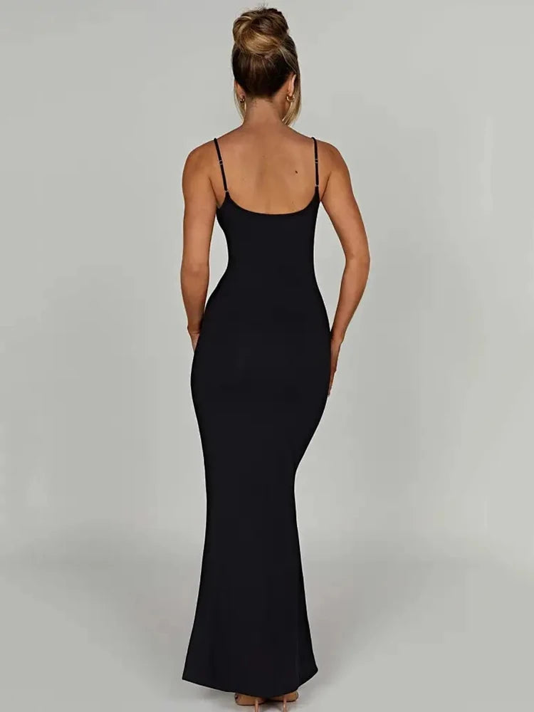 Backless Spaghetti Strap Bodycon Maxi Dress VestiVogue black L