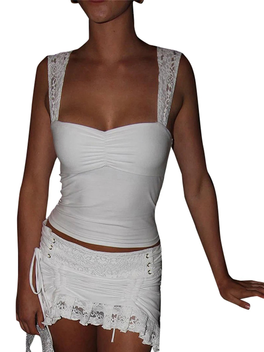 Lace-Strap Backless Slimming Cami Tank Top VestiVogue WHITE S