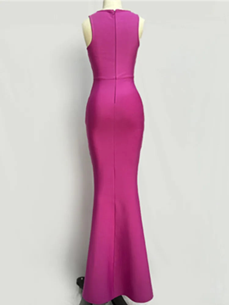 Hot Pink Fishtail Maxi Dress VestiVogue