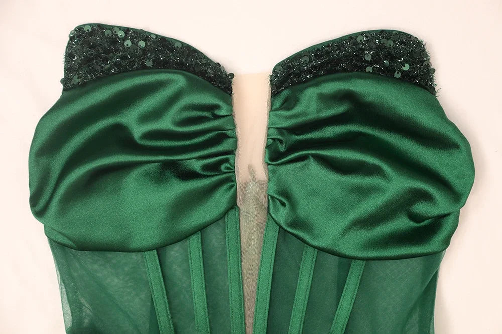 Green Sequin Slit Maxi Dress VestiVogue  