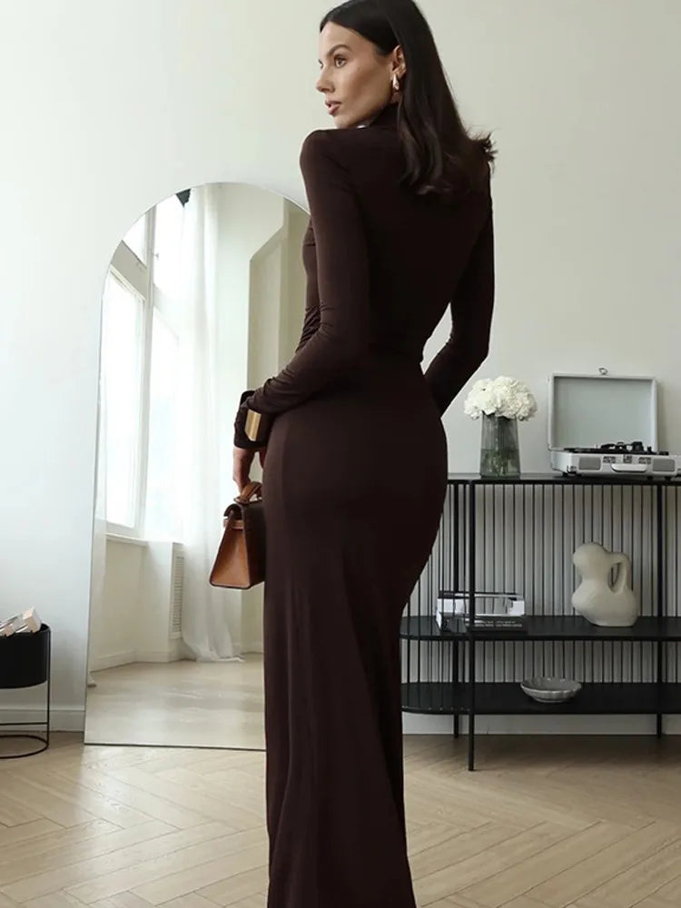 Long Sleeve Bodycon Evening Dress with Split VestiVogue  