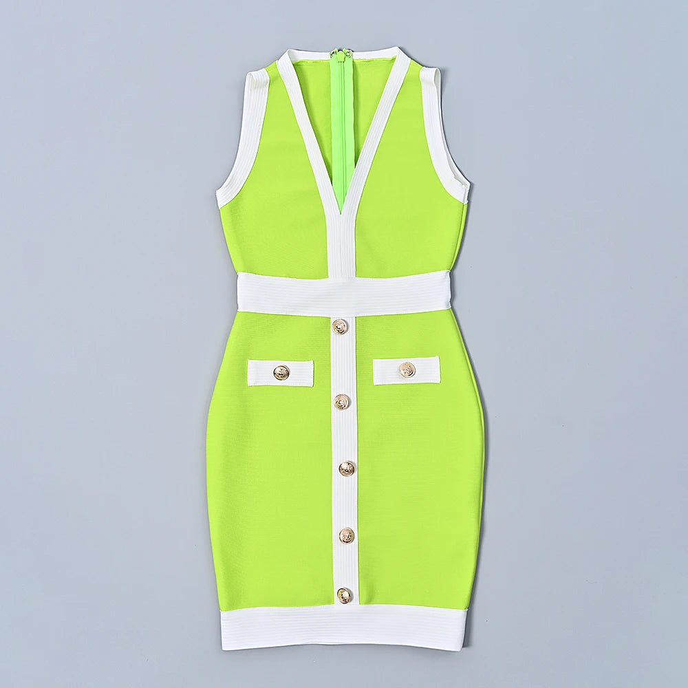 Neon Green Bandage Mini Dress VestiVogue