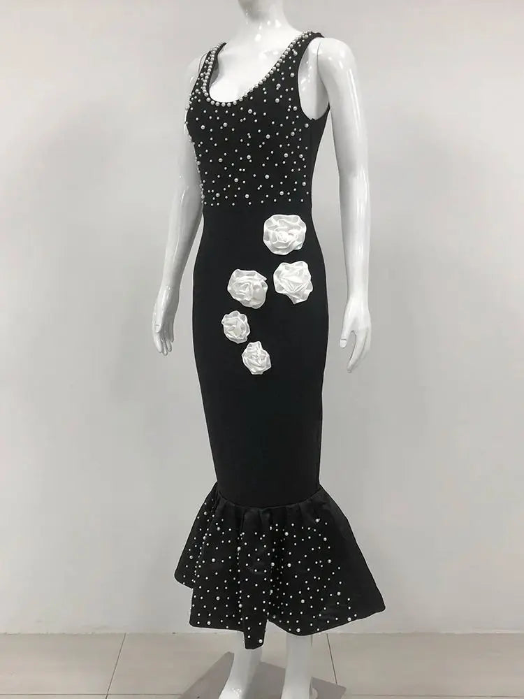 Beaded Flower Fishtail Bodycon Dress VestiVogue  