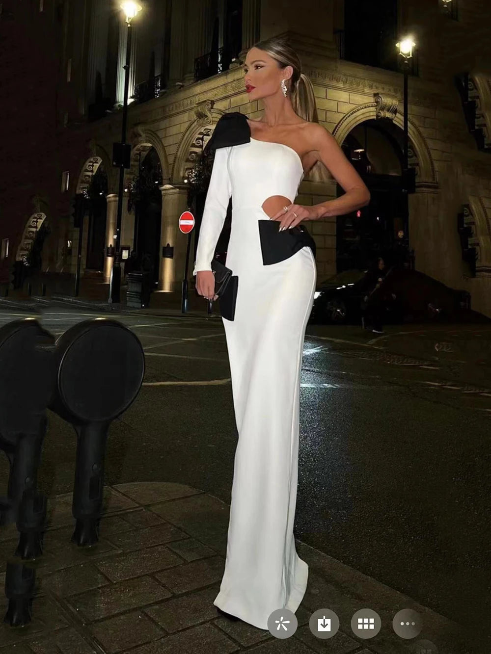 Elegant One Shoulder Bow Tie Maxi Dress for Evening Events VestiVogue WHITE S