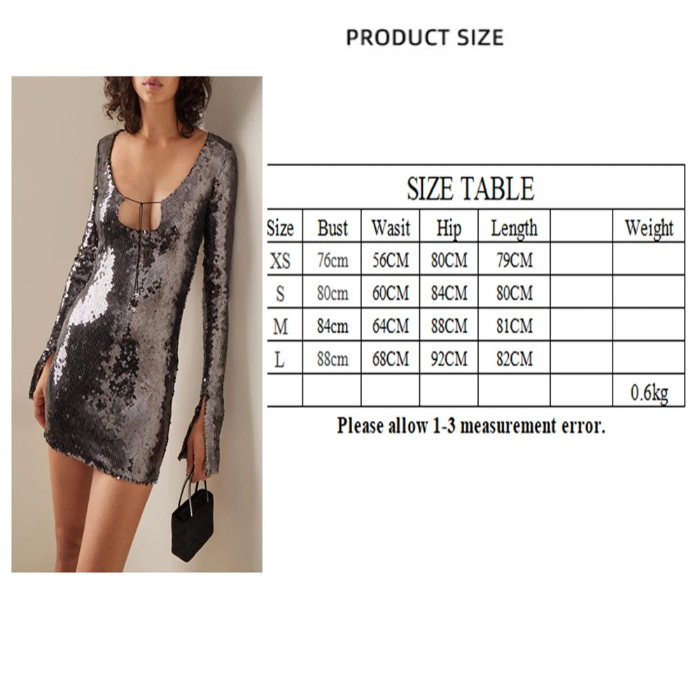 V-Neck Sequin Bodycon Mini Dress for Elegant Nights VestiVogue