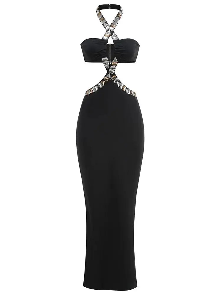 Cut Out Crystal Bodycon Maxi Dress VestiVogue  