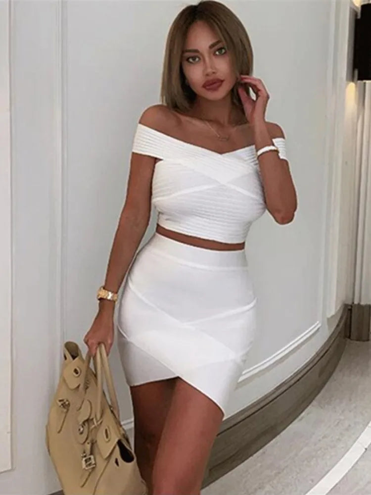 White Off-The-Shoulder Bandage Mini Dress VestiVogue WHITE M