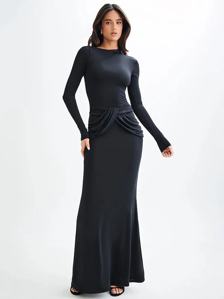 Elegant Bodycon Pleated Long Dress for Women VestiVogue  