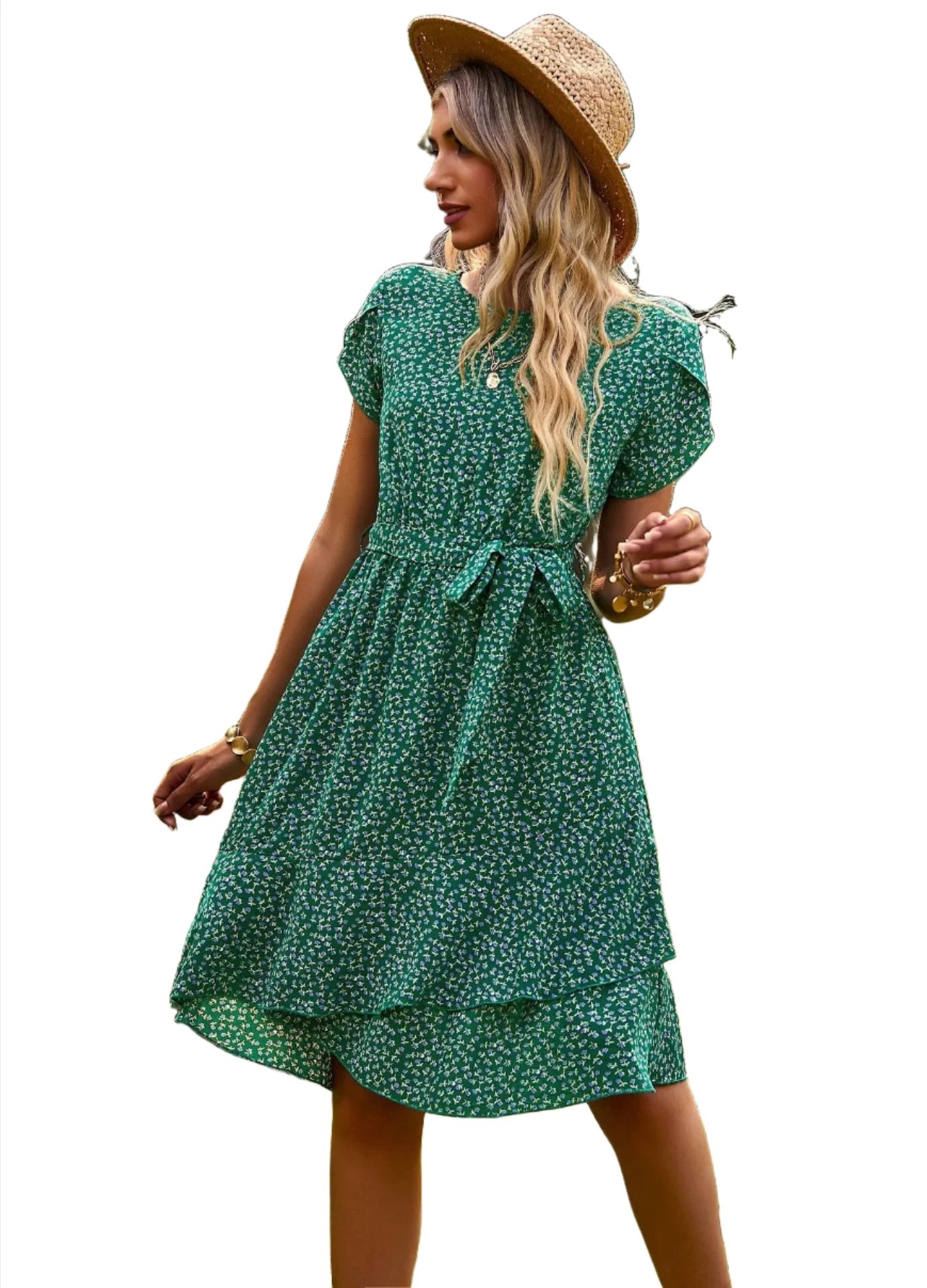 Round-neck floral print dress VestiVogue Green M