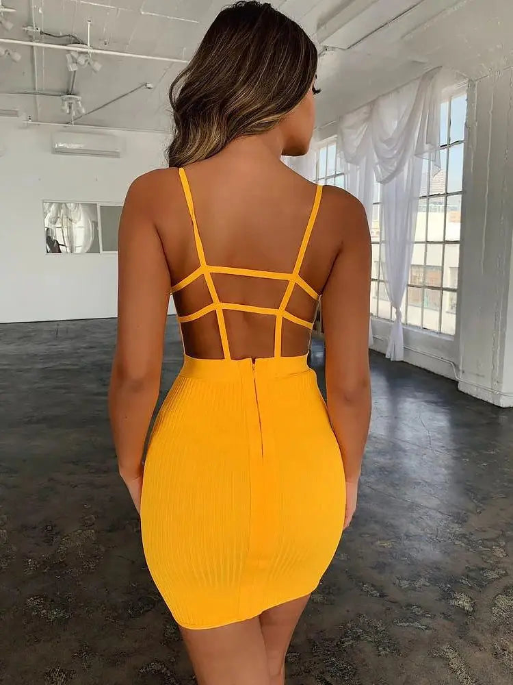 Hollow Backless Mini Bandage Dress VestiVogue