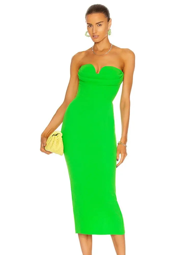 Strapless Neon Bandage Dress VestiVogue green L