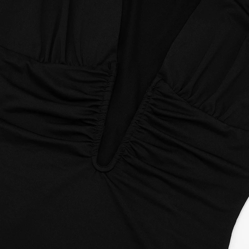 Hollow Out Deep V-Neck Gathered Waist Mini Dress VestiVogue