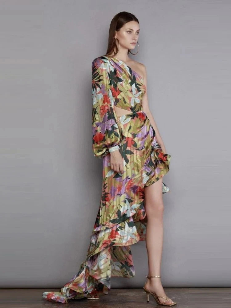 VFloral One Shoulder Split Maxi Dress VestiVogue  