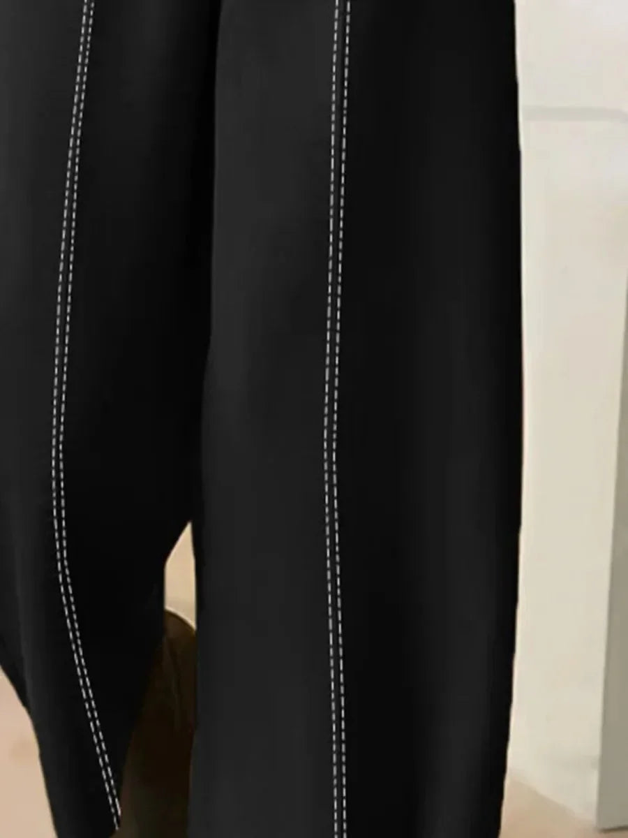 Chic Stand Collar Top & High Waist Wide Leg Pants Ensemble VestiVogue