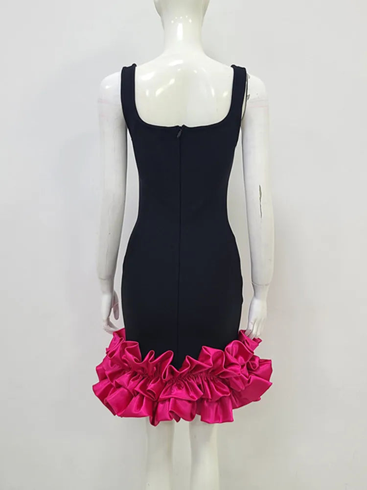 Black & Hot Pink Mini Bodycon Dress VestiVogue