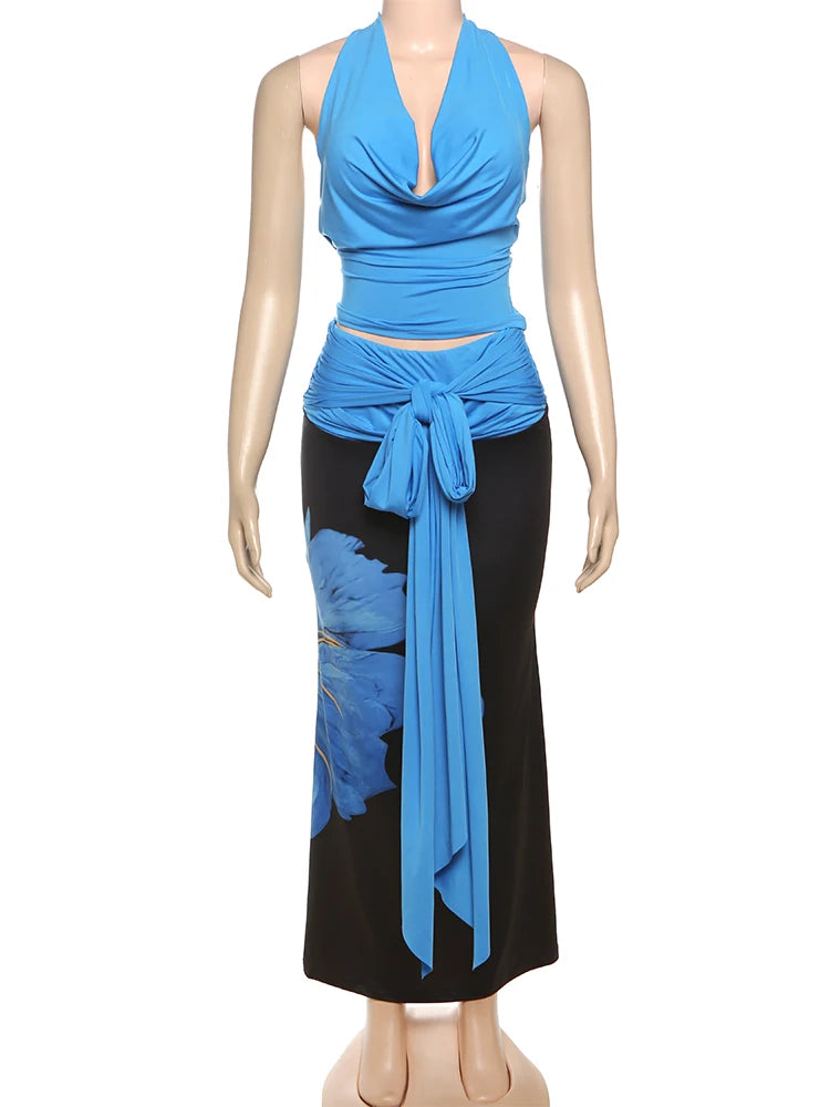 Halter Backless 2-Piece Tie Tassel Vacation Set VestiVogue